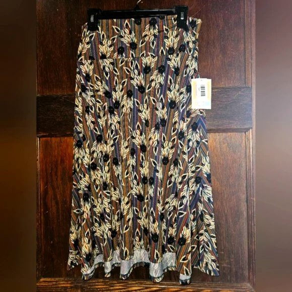 LuLaRoe Azure Skirt Size L Striped pattern with leaves. Great for fall Brand NEW - Picture 1 of 5